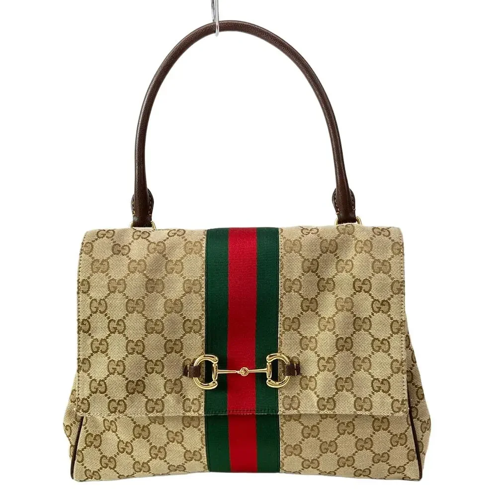 Gucci Paparazzo Medium Top-Handle Bag Handbag 875018 Beige Dark Green Multi
